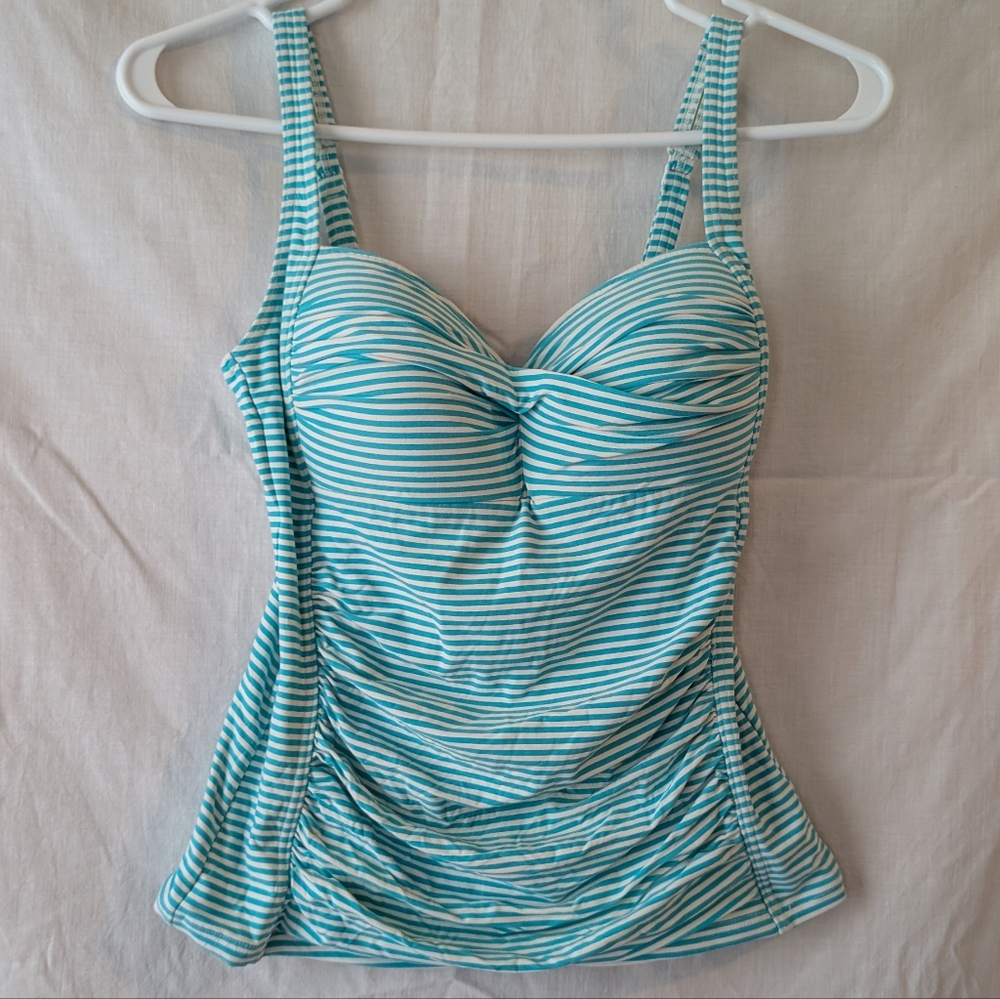 💚 Nip Tuck Swim Aqua White Tankini Top US Size 6